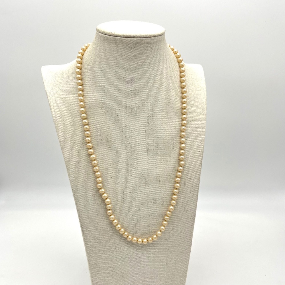 Vintage Faux Pearl Necklace Sterling‎ Silver Filigree Clasp Hand Knotted 24 Inch